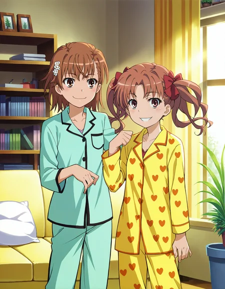 score_7_up, source_anime,
2girls, misaka mikoto, shirai kuroko, twintails, pajamas, smile,
indoors, sunlight, sofa, pose, gekota,
potted plant, decorations, shelf,
<lora:style_railgun-pony-v1.7:1>