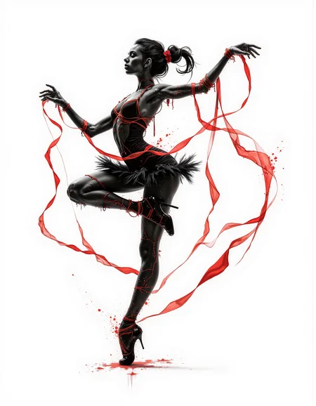 A graphic illustration, black and white, of a dancer in motion with red ribbons.
<lora:Dieselcore:0.7> d1eselc0re <lora:Glitchcore_Flux:0.4> gl1tchc0re