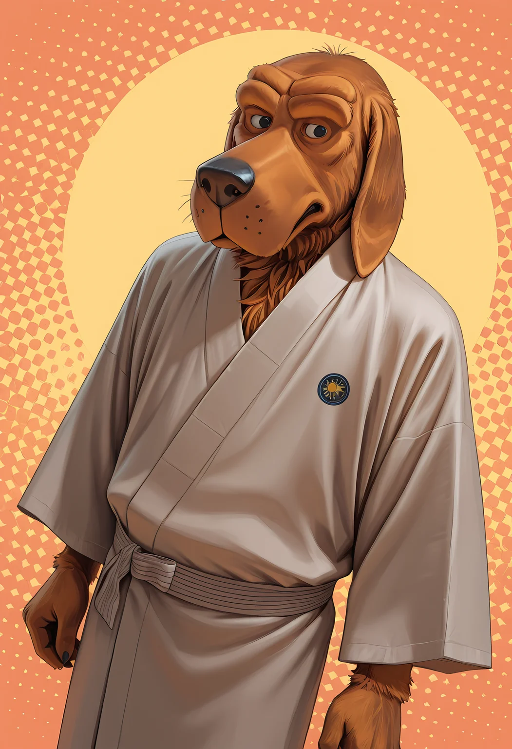 masterpiece, best quality, amazing quality, dutch angle, dynamic angle, abstract background, BREAK
solo, male, ncpc_mcg, canine, bloodhound, brown body, long ears, black eyes, yukata, japanese clothing, BREAK
<lora:cfg_scale_boost:0.6> <lora:McGruff_the_Crime_Dog_-_NCPC_-_ILXL:1>