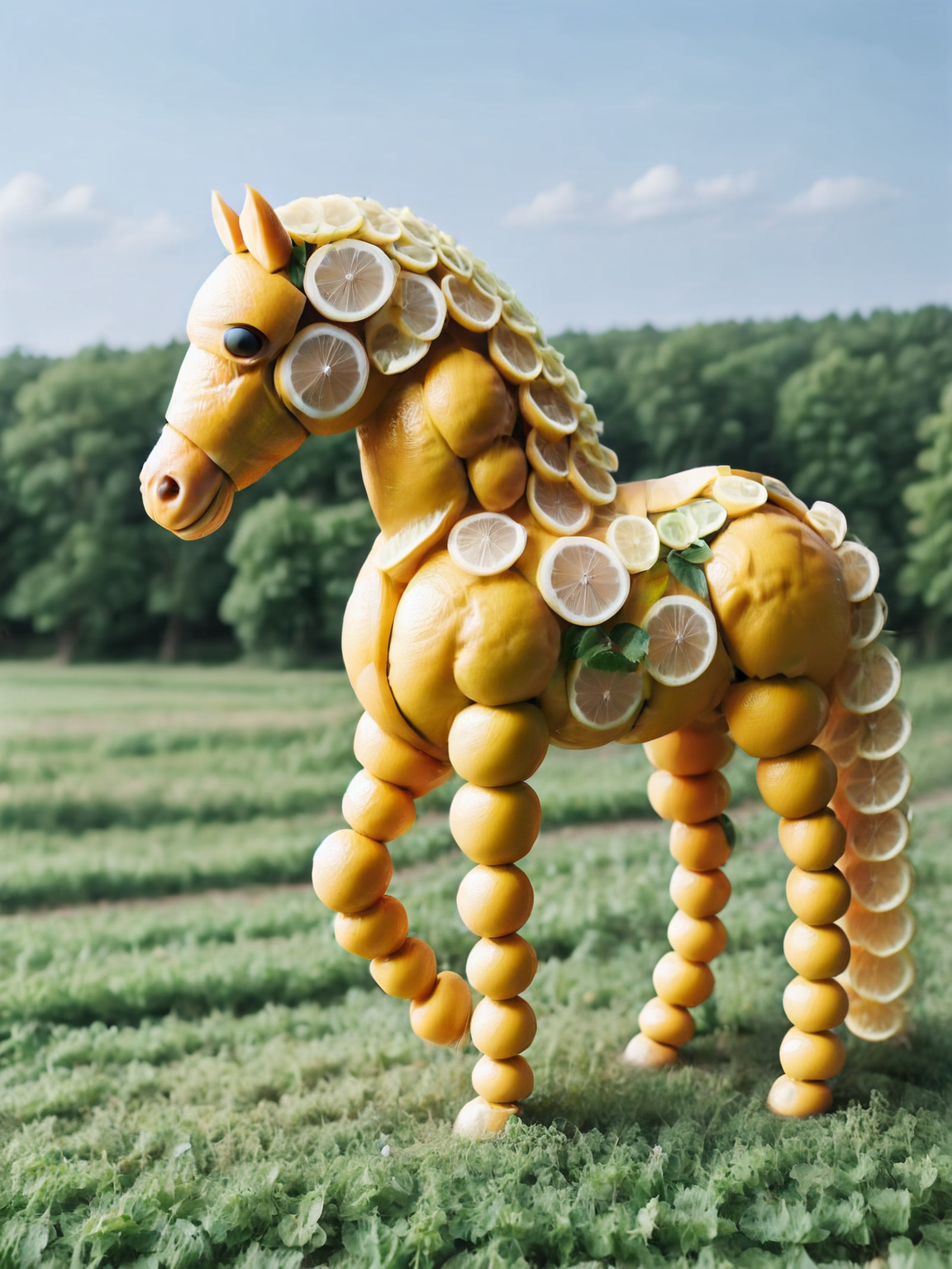 An ais-lmnsgr horse grazing in a field on a summer day <lora:ais-lmnsgr-sdxl:1>