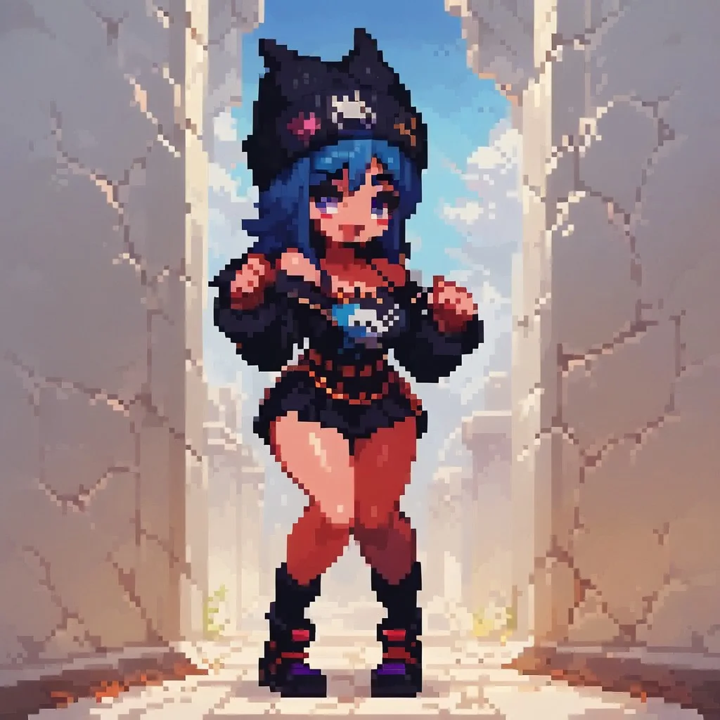 score_9, score_8_up, score_8, pixel art, full body blank background, photoshoot, sexy pose, , hope_fortnite, blue hair, beanie, sexy, cute face, kawaii girl, smiling, posing, posing at an angle, dynamic sexy pose, very cute, adorable, shiny skin, volumetric lighting, aesthetic design, dramatic angle, dramatic framing, cinematic framing, y0tt4