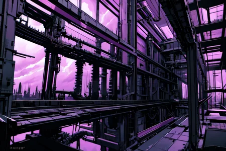highly insanely detailed, masterpiece, top quality, best quality, highres, 4k, 8k, RAW photo, (very aesthetic, beautiful and aesthetic),  
tsutomu nihei,nihei_tsutomu,blame!,blame gakuen!,abara,TNstyle,sidonia_no_kishi,dome,machinery,fence,ventilation fan,ventilation shaft,cables,tubes,industrial pipes,drainpipe,dark sky,black sky,light particles,clouds,gauna,gauna mech,bones,tentacles,bridge, 
<lora:blameLora_v10:0.7>, 
(1girl:1.3), 
solo focus, 
(pure magenta background,transparent background:1.2),âââ