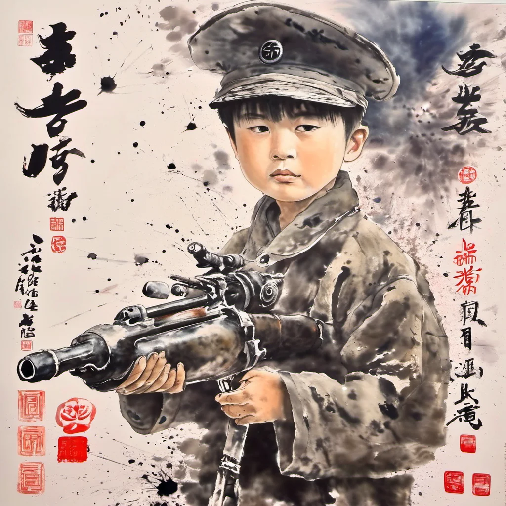 ink-painting,1boy, holding gun,traditional media,weapon,chinese text,no humans,bullet,1boy,solo,military,cannon,watercraft,<lora:ink-paintingXL-000004:1>,