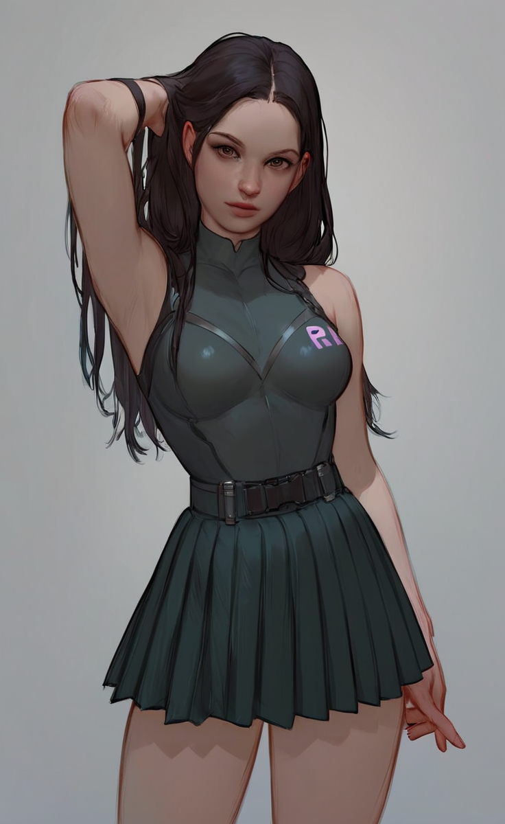 score_9, score_8_up, score_7_up, score_6_up, score_5_up, score_4_up  <lora:Parrot:.7> 1 girl, 
 , looking at viewer , front body,   <lora:hand 4:.7>, superhero suit,sexy:2, long hair,  cool, tech, tactical, high waist pleated skirt, ,