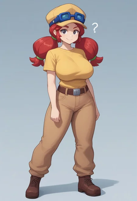 score_9, score_8_up, score_7_up, BREAK, ,<lora:bsjessie:1>bsjessie , 1girl , red hair , hat , goggles on headwear, yellow shirt ,brown pants , belt ,pigtails,posmach <lora:PossumMachine:1> ,confused, looking at viewer,
<lora:PossumMachine:1>posmach ,confused, solo half closed eyes, smirking, sexy posing against viewer, full body portrait, skinny,very huge breasts, very huge ass, very huge thighs,hanging breasts, rear view, head turned, looking at viewer,
tummy visible,
