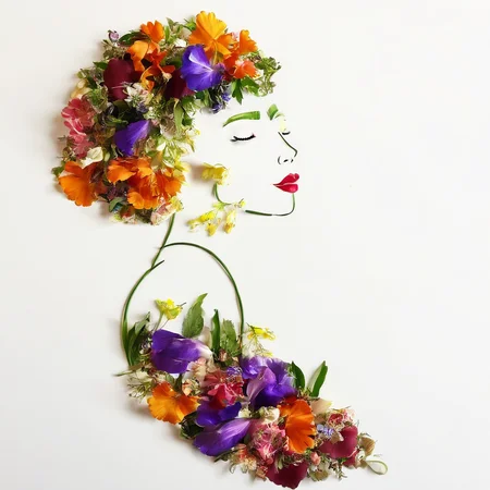 <lora:SDXL_fall_leaf_craft_Sa_May:1> fall leaf craft, a woman made from flowers