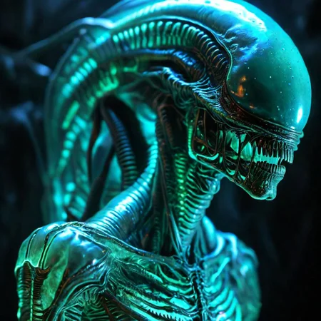 bioluminescent, glowing, an alien with transparent bioluminescent skin,
