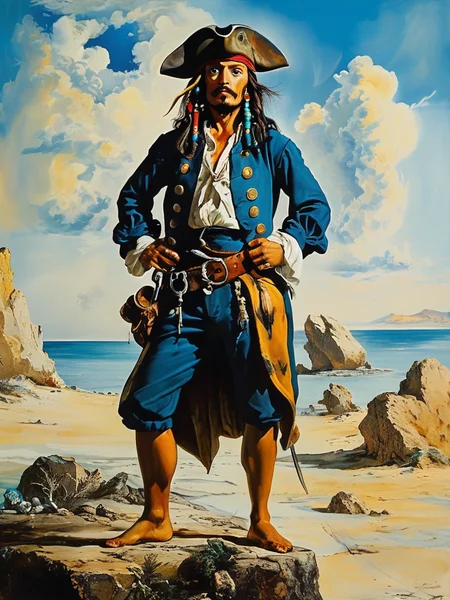 masterpiece,best quality,<lora:tbh114-sdxl:0.8>,Jack Sparrow,style of Salvador Dali,