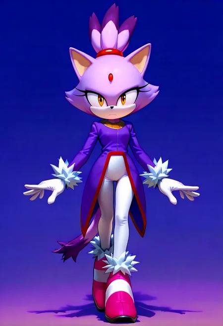masterpiece, detailed, absurd res, intricate details,blaze the cat,,happy ,serious,looking at the viewer,full body