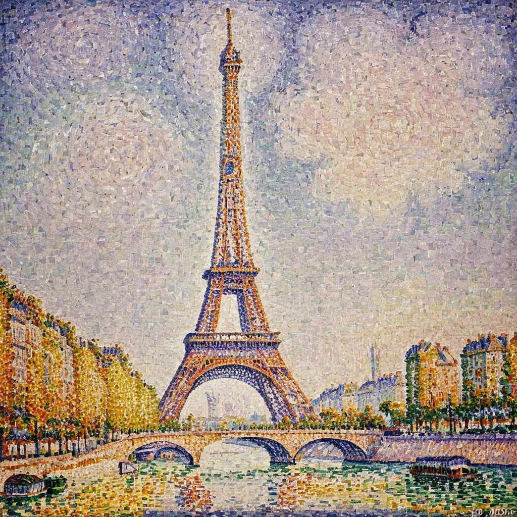 Painting of Paris Eifel tower AH_Signac<lora:Paul_Signac_Neo-Impressionist_dotted_paintings_Pointillism:1>