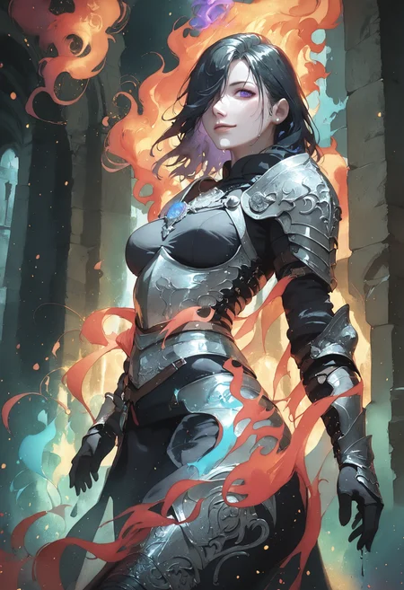 score_9, score_8_up, score_7_up, closeup, from above,
<lora:PonySoulKnight:0.8>, Soul Knight, fantasy knight, fantasy temple in background, magic particles,Purple flames cooming from the body, neon cloth,
black haired girl, tight robe, pale skin, purple eyes, hair over one eye, medium hair, medium breasts, dripping wet, dramatic light,
cute thighhighs, temple background, naughty smile, looking at the viewer, arched back, magic around body,
<lora:NoctAbstractConcept:0.8> abstract, particles, colorful, <lora:Expressive_H:0.3>, <lora:LLDN:0.6>, LLDN, watercolor,