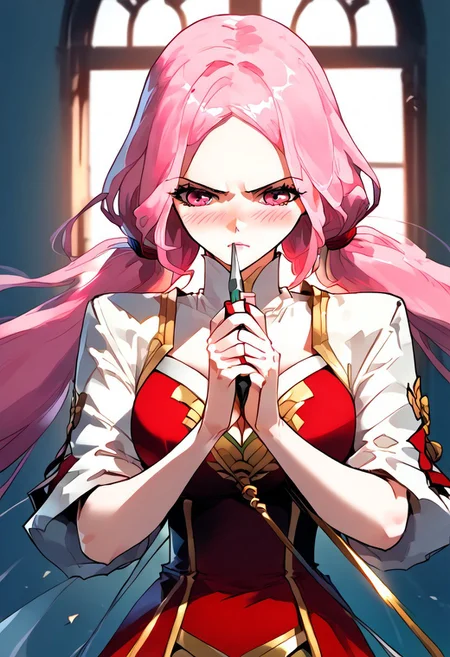 score_9,score_8_up,score_7_up,score_6_up,
source_anime, (best quality), (masterpiece), (extremely detailed), (finely detailed), (detailed face, perfect face, perfect eyes, beautiful detailed shading), (perfect hands), (full colors), blush,
BREAK,
cowboy shot, upper body,
1girl, solo, 纳兰嫣然, pink hair, twintails, long hair, pink eyes, large breasts, holding a sword, action pose