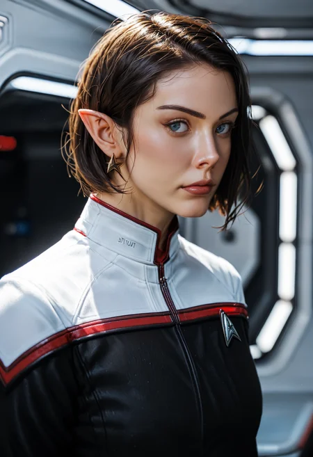 score_9, score_8_up, score_7_up, sketchy style, introspective, side bob haircut, elf girl, solo,pointy ears,on a space station,scifi scenery,near airlock framed portrait illustration,
toddunf,star trek uniform,black jumpsuit,white shoulders
,<lora:STOdysPony>
