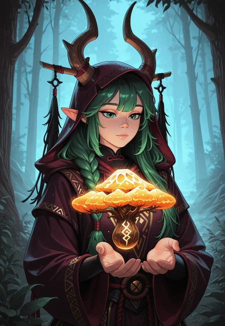 score_9, score_8_up, score_7_up, 1girl, solo, mystical druid, flowing robes with nature-inspired patterns and earthy tones, ancient wooden staff with carved runes and a glowing crystal at the top, long braided auburn hair adorned with flowers and leaves, realistic, cinematic angle, cinematic lighting, graceful body, wise face, deep green eyes, meditative pose
BREAK
standing in a sacred grove surrounded by ancient trees
BREAK
source_fantasy_art, rating_explicit, expressive, full body, elegant pose
BREAK
detailed beautiful background, enchanted forest with towering ancient trees and lush undergrowth, glowing mushrooms and luminescent plants, mystical creatures such as fairies and woodland spirits, distant mountains with waterfalls, serene atmosphere with a sense of harmony and magic
<lora:Expressive_H:0.6>Expressiveh, (SimplepositiveXLv1:1.3), (upper body, full clothed:1.85) ((masterpiece)) (ultra realistic, 32k, masterpiece:1.2), (high detailed skin:1.1), (high quality:1.1) (((full clothed))) <lora:DandonFuga_Style_v.2_-_Pony:0.8>
<lora:add-detail-xl:1>
<lora:Dynamic Poses:1>