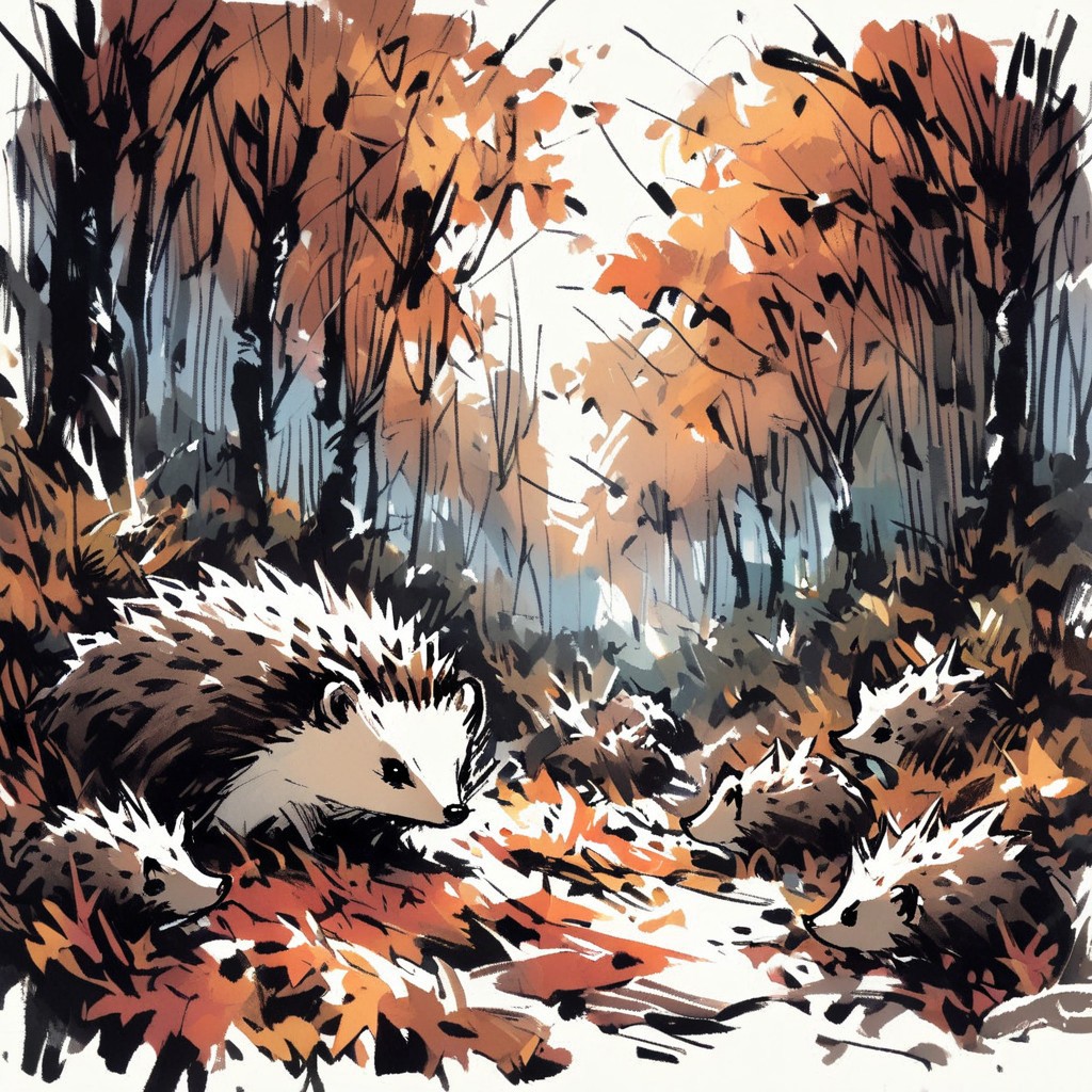 inksketch, a hedgehog, forest, autumn colors
