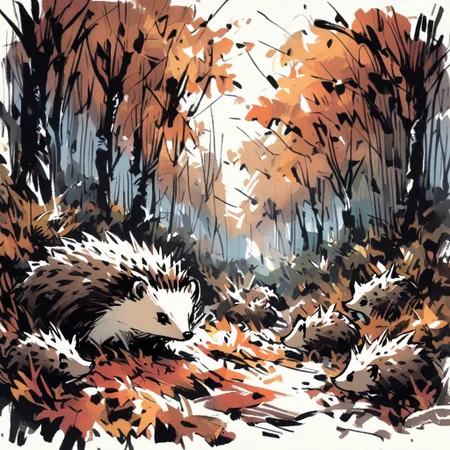 inksketch, a hedgehog, forest, autumn colors