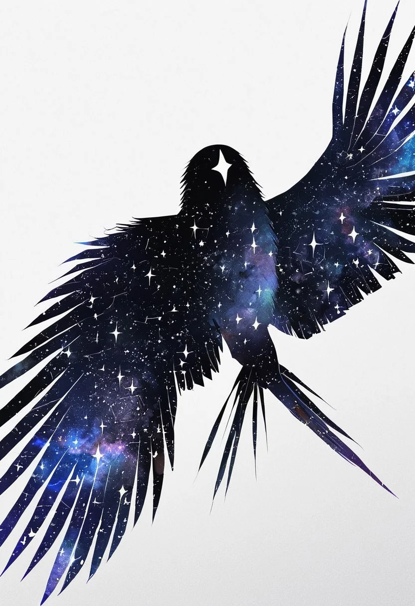 (anime), white background, crow, galaxy, (masterpiece), score_9