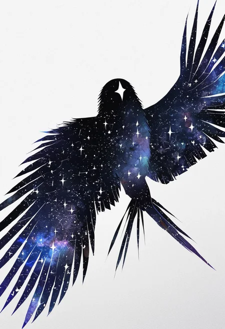 (anime), white background, crow, galaxy, (masterpiece), score_9