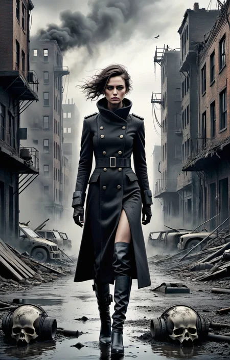 Dystopian style impress me by creating an award-winning photograph exploring an original and unconventional theme that captivates and amazes the viewer. Push boundaries of traditional concepts,infusing the image with creativity and wonder,leaving a lasting impression on those who behold it,32K,absurdres,intricately detailed, . Bleak, post-apocalyptic, somber, dramatic, highly detailed