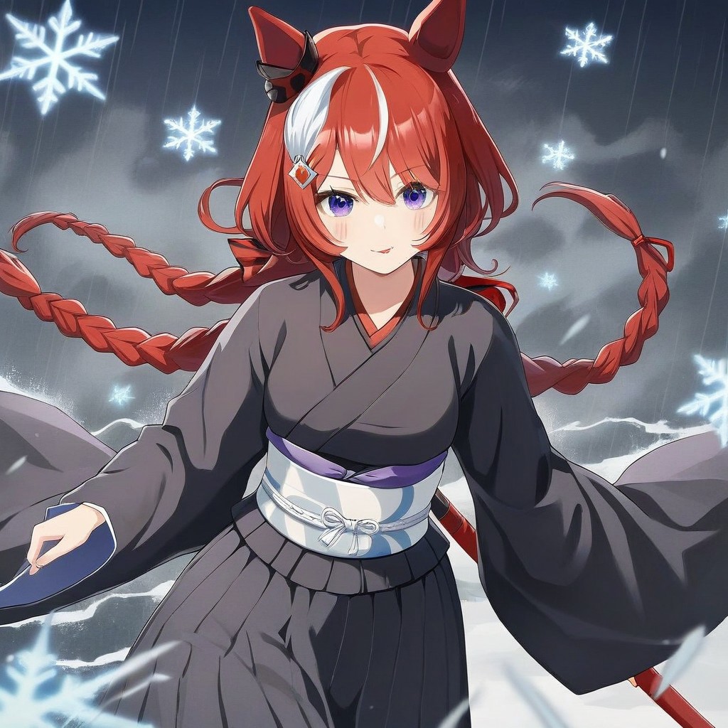 score_9,score_8_up,score_7_up,score_6_up,win variation \(umamusume\),1girl, source_bleach,purple_eyes,curvy,source_anime,glowing eyes,Sinoink,long braid,short hair,symmetrical,(bleach, solo, japanese clothes, black kimonoblack kimono shirt),white sash, (katana),tongue,blush_stickers,frown,glowing white aura,snowflakes, ice,masterpiece,best quality,newest,absurdres,best shadow,Sinoink
highly detailed background,detailed skin,very detailed clothes, (power_lines),(speed_lines),(emphasis_lines),(notice_lines),HD, <lora:add-detail-xl:1.5>