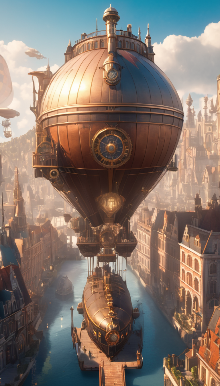 Majestic airship cruising though a steampunk city, epic, flying though a paradox, cinematic scene, scenery, detailed background, masterpiece, best quality, high quality, highres, absurdres, very detailed, high resolution, sharp, sharp image, 8k, vivid, colorful, stunning, arcane style <lora:arcance_style_xl_v1:1>