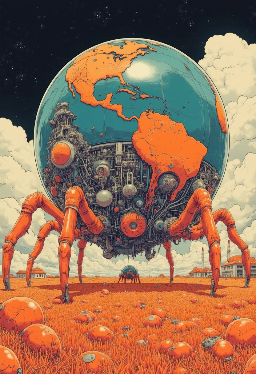 very detailed [ Tardigrade | Blood orange ] landing on Planet Earth, magical orange field background, fantasy orange style, intricate details, ultra sharp, exquisite detail, flawless composition, realistic, natural colors, masterpiece, award winning, circuit-pattern (oranges),
