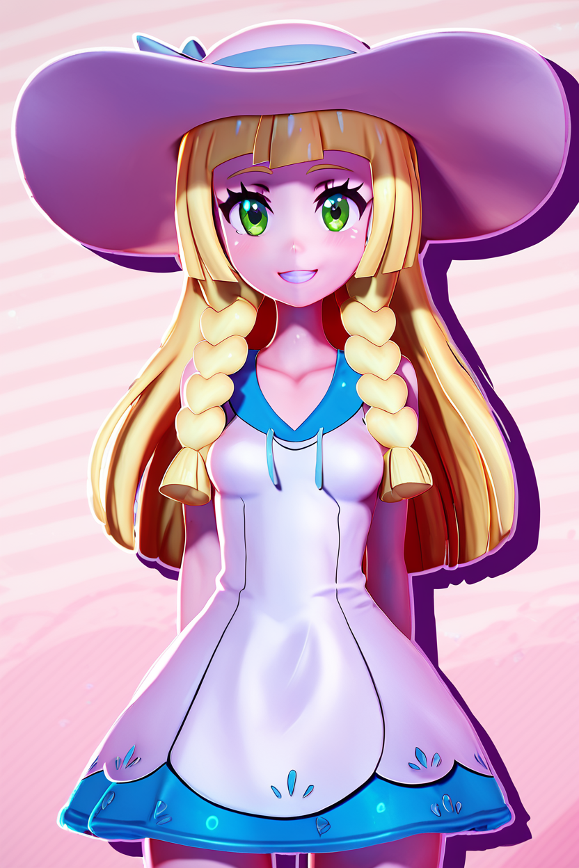 score_9, score_8_up, score_8, medium breasts, (curvy), cute, eyelashes,       BREAK, , BREAK, zzlillie, long hair, braid, sun hat, white headwear, collarbone, sleeveless dress, white dress, <lora:Lillie_PonyXL:0.8>,, <lora:Zy0n7_PDXL:1.0>, , BREAK,  smile, looking at viewer, cowboy shot,  embedding:zPDXL, Expressiveh, <lora:SDXLFaeTastic2400:0.5>,  <lora:Expressive_H-000001:0.4>,