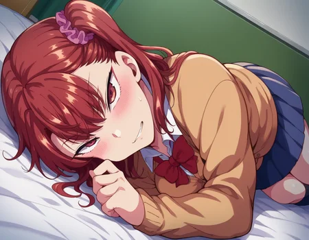 score_9, score_8_up, score_7_up, source_anime,
izuminogami, <lora:izumi-nogami-ponyxl-lora-nochekaiser:1>
izumi nogami, red hair, one side up, medium hair, scrunchie, red eyes,
skirt, school uniform, pleated skirt, shoes, socks, cardigan, brown cardigan,
indoors, bed, bed room, on side, blush, drunk,
looking at viewer, dutch angle, cowboy shot,