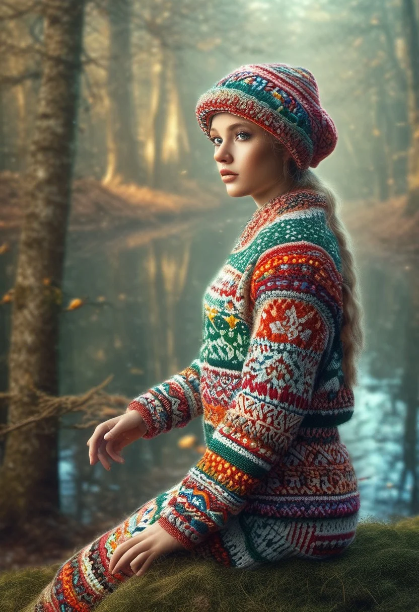 ChristmasSweater, world, forest, river, model, beautiful colours
