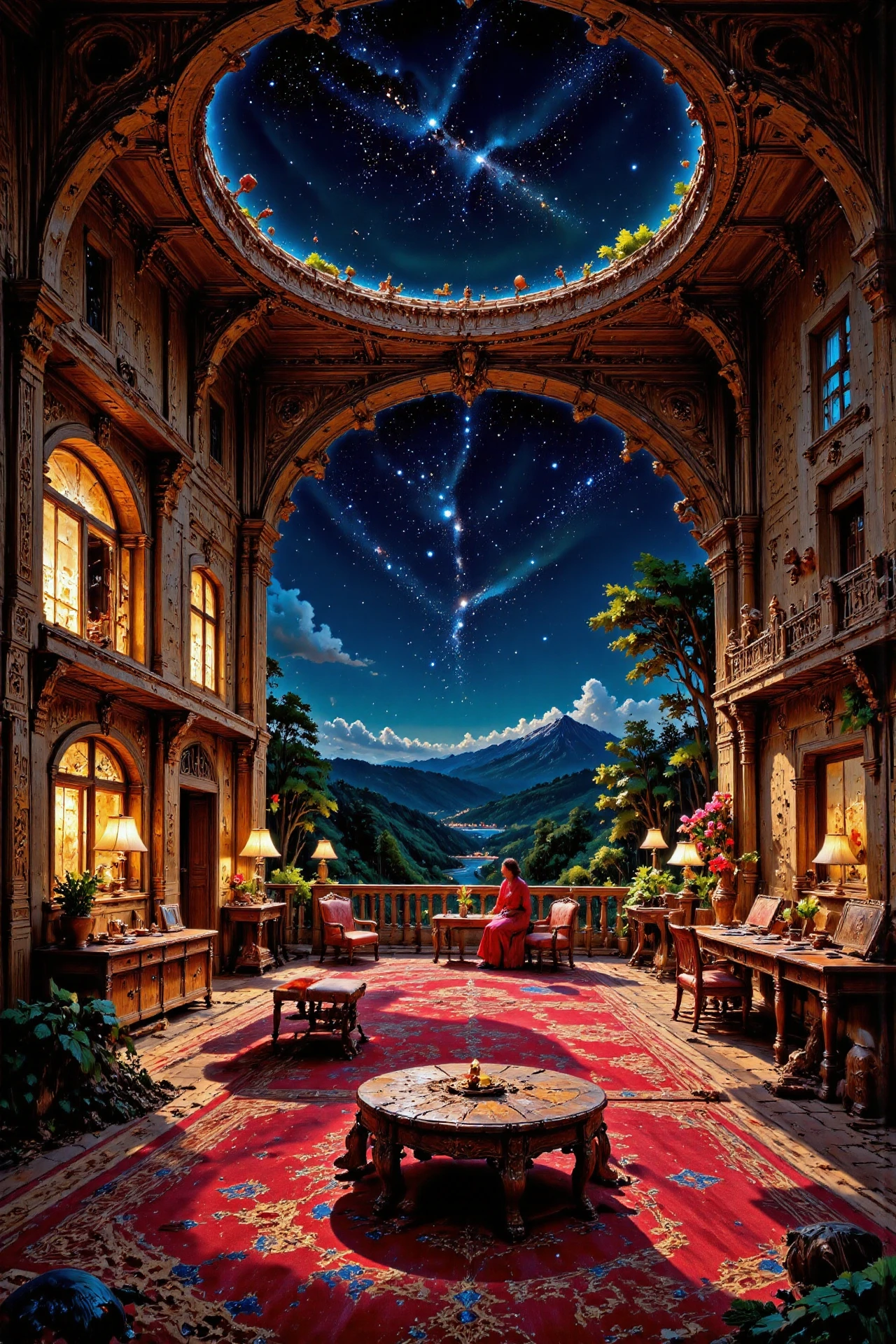 (hotel room:1.3),  beautiful (Ivorian) fantasy landscape,  bright luminous starry night, woman, intricate, very detailed, sharp, colorful, <lora:Hand v2:1> <lora:Anti-Blur:1> <lora:Insane Detail Slider:0.5>   <lora:Flux.1_Turbo_Detailer:0.6> <lora:flux-photo-transparent_Alpha_1.0:0.8> <lora:flux.1_lora_flyway_Epic-detail_v2:0.6> <lora:Painterly01b_CE_FLUX_AIT:0.8> pntrlyCE_style, <lora:VividlySurreal:0.8>, <lora:FluxMythP0rtr4itStyle:0.8> mythp0rt
