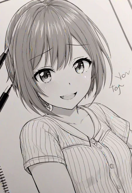 high quality, high detail, line art, sketch, 1girl, beautiful girl, joy, happy, laugh,Miku, good shading, very detailed drawing