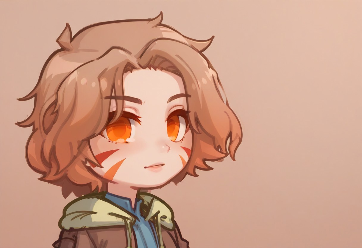 score_9, score_8_up, score_8,  S6ARAGWOFFRGRD, brown hair, short hair, orange eyes, (facial mark:0.5)