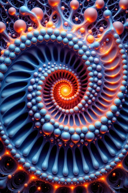 A Surreal painting of a (blue:red:yellow) a vortex of liquid glass spinning over a harmonic waves with bioluminescence glass weaving fractal structures. No humans, fractal geometry, harmonic interference Still life, backlighting, masterpiece, sharp focus, highly detailed, high quality, digital illustration, light reflection, photorealistic, electron style <lora:Midjourney_Whisper_Chromaplex_Velvet_Myst_v01:0.6> <lora:aidmaImageUprader-FLUX-v0.3:0.65> <lora:flux.1_lora_surreal-tones_v1:0.5> <lora:YFG_Geometric-Flux:0.6> <lora:YFG_Geometric_v2_[Flux]:0.6> <lora:Color_World_-_s1_g4-flux:0.3> <lora:ral-frctlgmtry_flux:0.6>