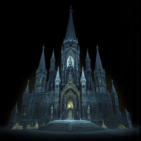 A Medieval castle with elderscrolls inspired aestetics and legend of zelda
Set against a solid dark black color background to emphasize its unsettling unnatural form that emphasizes its silhouette. The medium is not a traditional painting or illustrative medium like watercolor or ink but rather a digital 3D rendering.
MikeFranchinastyle, d4artstyle, d4concept, , bbstyle,, horror theme,, zbrush, ZBClay model of a gray sculpture, 1990's, 1990's style