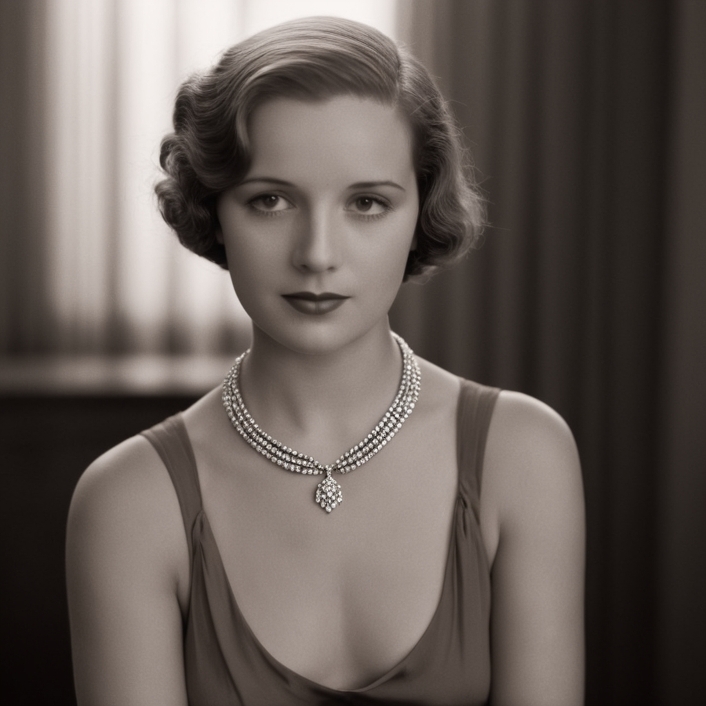 cinematic film still of  <lora:1930's style:1>
In the 1930's a woman with a necklace and a necklace around her neck,1girl,solo,breasts,looking at viewer,short hair,navel,jewelry,medium breasts,sitting,nipples,monochrome,greyscale,nude,necklace,lips,realistic,realistic,realism,perfection,perfect,filmic,retro,vintage,classic,different haircut,different look,different style,1930's style , 1930 style, shallow depth of field, vignette, highly detailed, high budget, bokeh, cinemascope, moody, epic, gorgeous, film grain, grainy