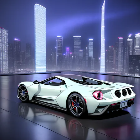 (New Ford GT:1.2), (perfect rims:1.1), car rims, (round wheels, perfect wheels:1.2), perfect 3d rendered car rims,back view, view from back, from behind, CarHelper, Cyberpunk city, Modern neon city, neon city, (cityscape:1.1), city background, nighttime, night, night sky, beatiful space, space sky, beatiful night sky, moon, beatiful white stars, chromatic abberation, realistic image, extreme detail, 4k, 8k, soft volumetric light, cinematic light, HDR, RTX, octane render, post processing, SFX, VFX, CGI, 85mm, SSAO, soft shadows, Bloom