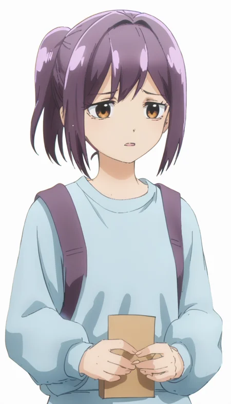 1girl,purple hair,brown eyes,ponytail,<lora:Utenas_Mother-000006>,, anime screencap,score_9,simple background,