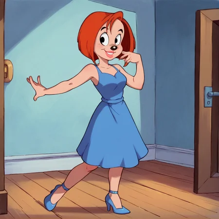 score_9, score_8_up, score_7_up, score_6_up, score_5_up, score_4_up, BREAK, <lora:Debbie_Dune:0.7>, debbie dune, 1girl, solo, wearing dress, orange hair, short hair, animal nose, black eyes, indoors, dynamic pose, smile, high heels, lips, lipstick,