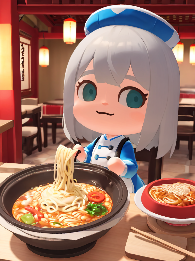 <lora:dongsen_xl:1>,chibi,3D,1girl,Alice,having noodles, chinese traditional restaurant, .masterpiece, best quality, highres, delicate details,...