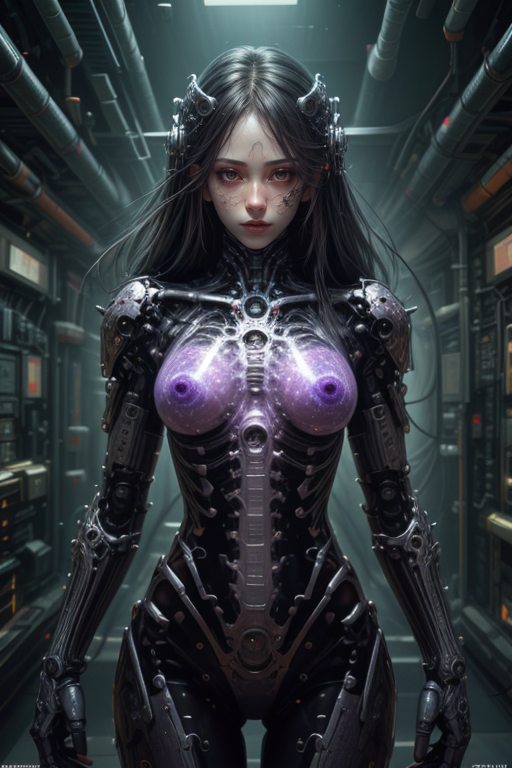 masterpiece,best quality,absurdres,high details,8K,photorealistic,1girl,translucent skin,<lora:translucent_skin:1>,purple bodysuit,mechanical,cowboy shot,space,
<lora:Concept_-_Hella-sthetic_v2:0.7>,, intricate, elegant, highly detailed, symmetry, magical atmosphere, sharp focus, majestic, very coherent, radiant, advanced, cinematic, artistic, fine detail, winning, beautiful, stunning, dramatic light, designed, rich deep colors, perfect professional background, ambient, tailored set composition