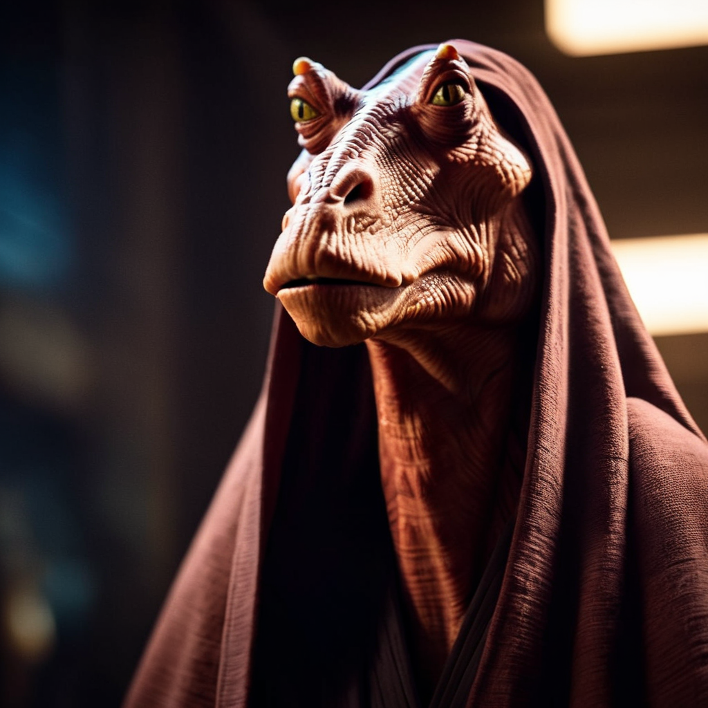 cinematic film still of  <lora:darth jar jar binks:1.2>
darth jar jar binks a creature in a robe in star wars universe, shallow depth of field, vignette, highly detailed, high budget, bokeh, cinemascope, moody, epic, gorgeous, film grain, grainy