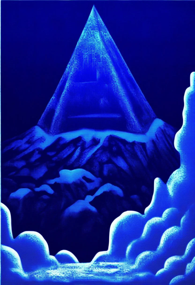 mountain, surreal, double exposure, dark and moody ,colored all seeing eye pyramid made of franglamex, covered with foam, soap bubbles, film grain, high quality, dramatic, poster, ruanyi0156