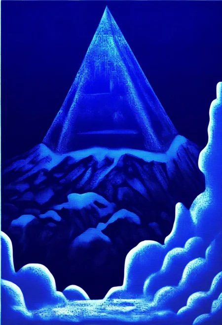 mountain, surreal,  double exposure, dark and moody ,colored all seeing eye pyramid  made of franglamex, covered with foam, soap bubbles, film grain, high quality,  dramatic, poster, ruanyi0156