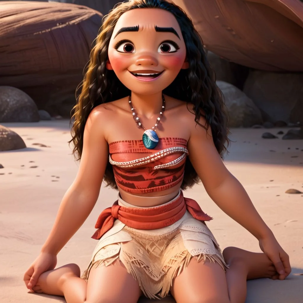 score_9, score_8_up, score_7_up, score_6_up, score_5_up, score_4_up, rating_explicit, Moana, on the ground, barefoot, small breasts, small smile, blushing, looking up at viewer