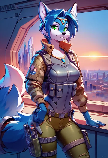score_9, score_8_up, score_8, 1girl, smooth, blue fur, jewelry, blue hair, green eyes, anthro fox,  highly detailed,  perfect, high quality, high definition, spaceship, crew deck, futuristic body armor, camo jacket, camo cargo pants, futuristic army helmet, thigh gap, posing