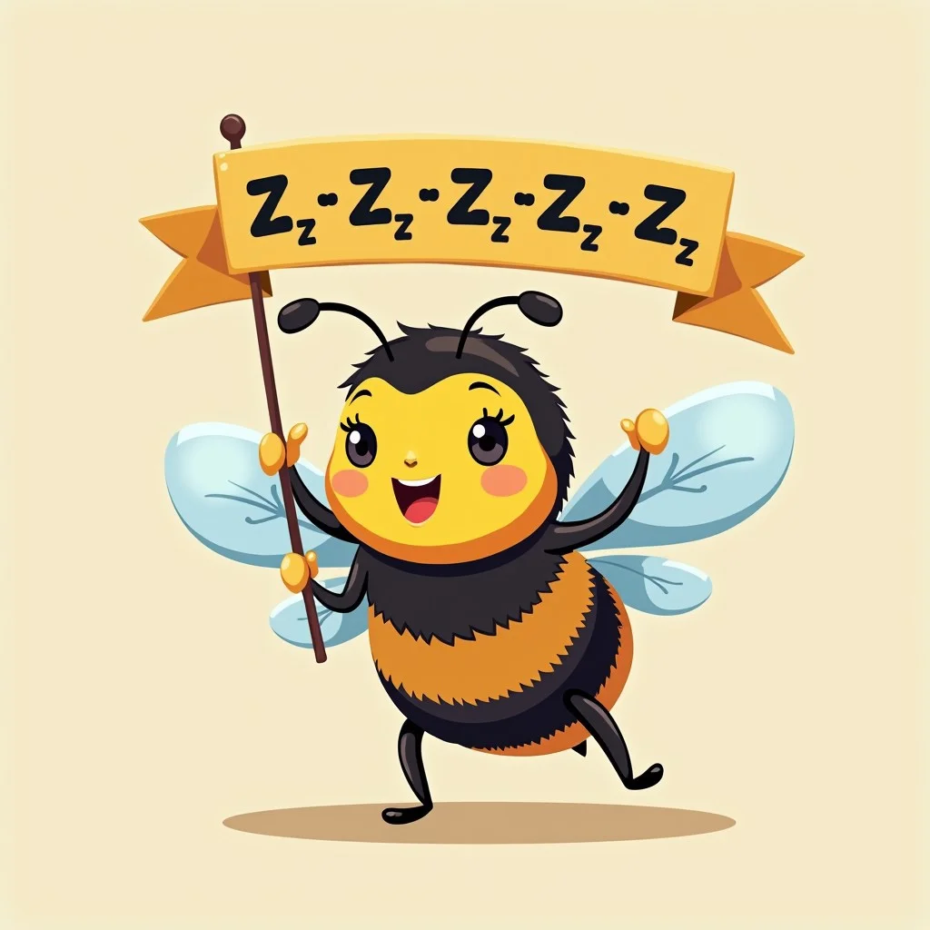 A digital illustration of Bee, Z-Z-Z-Z-Z
a bee holding a banner with Bee yelling ZZZZZZZ