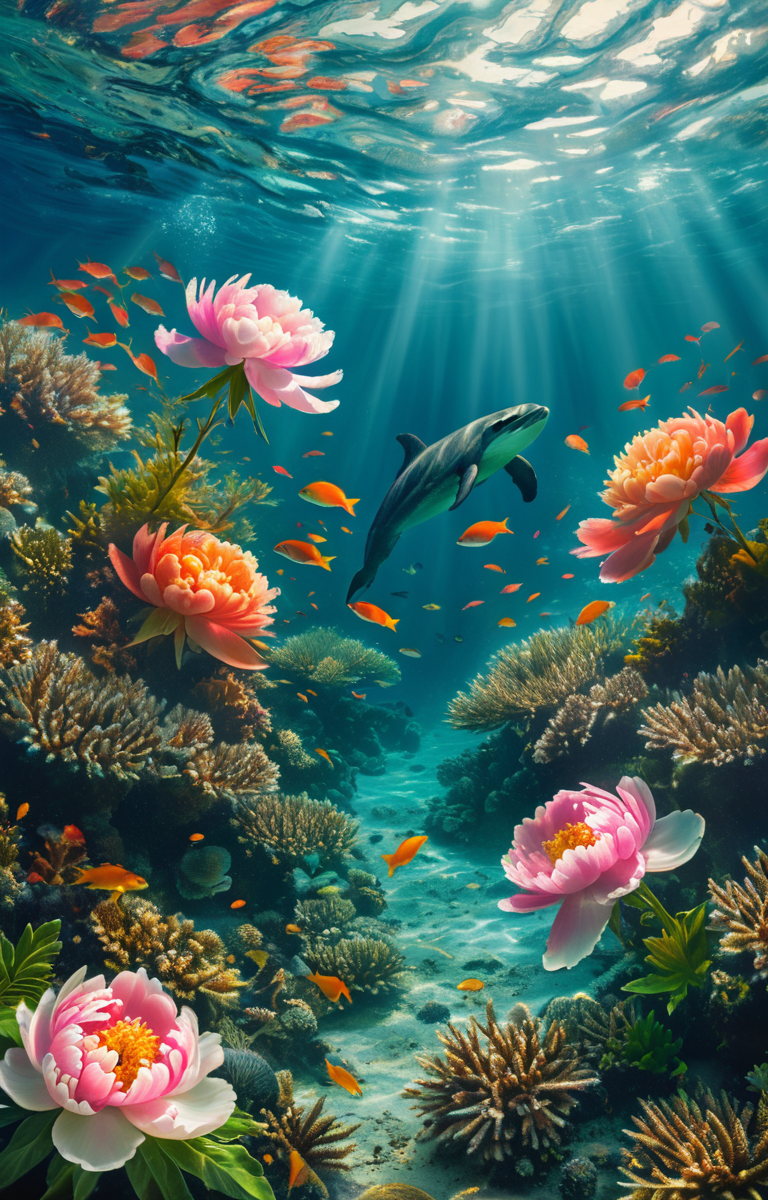 masterpiece,best quality,<lora:tbh341-sdxl:0.75>,illustration,style of underwater sea life decaying peonies