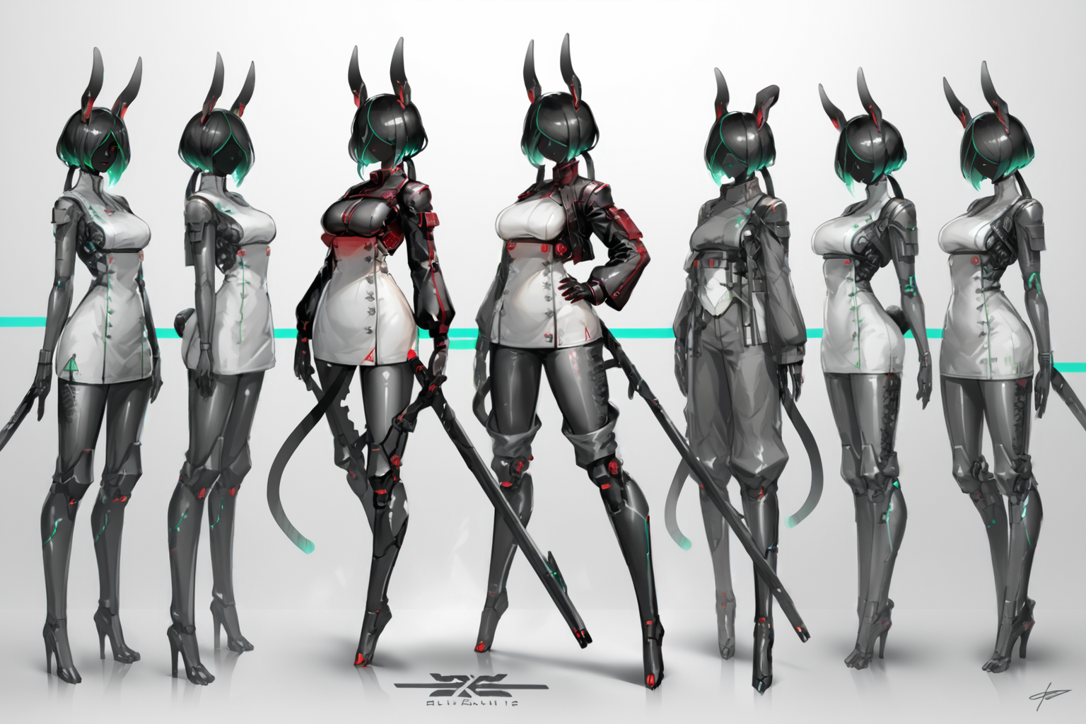 score_9, score_8_up, score_7_up, score_6_up, score_5_up, score_4_up, BREAK, source_anime, solo, 1girl, rating_safe, ((mature female)), ((long green flowing hair)), mechanical parts, (big backwards folded mechanical rabbit ears), mature female, (bunny ears), (animal ears), subdermal port, ((milf, mature female, big breasts)), hexagon lines in skin, naval uniform overcoat, naval uniform, white military uniform, dress_uniform, ribbons, ((red eyes)), bunny tail, rabbit tail, aiguillette, ((green hair)), ascot, ((Ground level (from the side) view Extreme Close shot)), latex pilot suit, shoulder cutout, bunny rabbit Tail, ((hair over one eye, )), digitigrade, clawed feet, minimal clothes, ((metal skin, shiny skin, vampire aesthetic, digital eyes, filled eyes, monochromatic eyes, glowing eyes, colored sclera, red sclera, mechanical eyes, partially shaded face, )), <lora:ECHANIS:1>,  <lora:Borg Assimilation:0.8> BORG (RACE), BORG <MAN/WOMAN>, BROG QUEEN (STAR TREK)