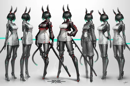 score_9, score_8_up, score_7_up, score_6_up, score_5_up, score_4_up, BREAK, source_anime, solo, 1girl, rating_safe, ((mature female)), ((long green flowing hair)), mechanical parts, (big backwards folded mechanical rabbit ears), mature female, (bunny ears), (animal ears), subdermal port, ((milf, mature female, big breasts)), hexagon lines in skin, naval uniform overcoat, naval uniform, white military uniform, dress_uniform, ribbons, ((red eyes)), bunny tail, rabbit tail, aiguillette, ((green hair)), ascot, ((Ground level (from the side) view Extreme Close shot)), latex pilot suit, shoulder cutout, bunny rabbit Tail, ((hair over one eye, )), digitigrade, clawed feet, minimal clothes, ((metal skin, shiny skin, vampire aesthetic, digital eyes, filled eyes, monochromatic eyes, glowing eyes, colored sclera, red sclera, mechanical eyes, partially shaded face, )), <lora:ECHANIS:1>, <lora:Borg Assimilation:0.8> BORG (RACE), BORG <MAN/WOMAN>, BROG QUEEN (STAR TREK)