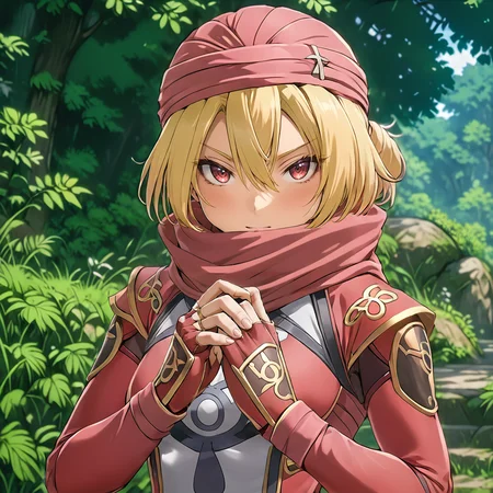 1girl, red outfit, <lora:SheikXL:.8>, soft hands, red eyes, blonde hair, (anime, masterpiece, intricate:1.3), (best quality, hires textures, high detail:1.2), (4k),(incredibly detailed:1.4),UHD, 8K, ultra detailed